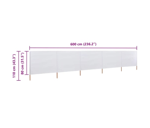 5 Paneļu Vēja Aizsargsiets, Smilšu Balts, 600X80 Cm, Audums Vidaxl