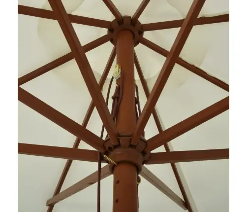 Lauko Skėtis Nuo Saulės Su Mediniu Stulpu, Smėlio Baltas, 330Cm