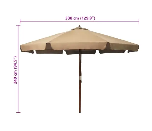 Dārza Saulessargs Ar Koka Kātu, 330 Cm, Pelēkbrūns Vidaxl