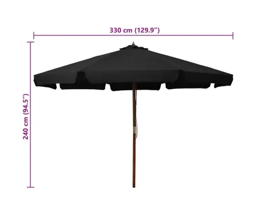 Dārza Saulessargs Ar Koka Kātu, 330 Cm, Melns Vidaxl Dārza Saulessargs Ar Koka Kātu, 330 Cm, Melns Vidaxl