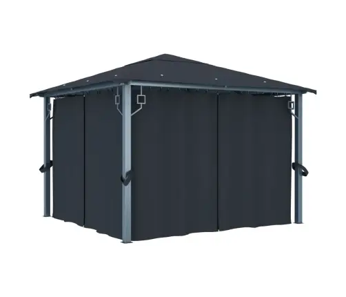 Dārza Nojume Ar Aizkariem, 300X300Cm, Antracītpelēka, Alumīnijs Vidaxl