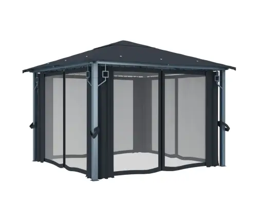 Dārza Nojume Ar Aizkariem, 300X300Cm, Antracītpelēka, Alumīnijs Vidaxl