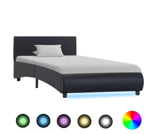 Lovos Rėmas Su Led, Juodos Spalvos, 90X200cm Dirbtinė Oda