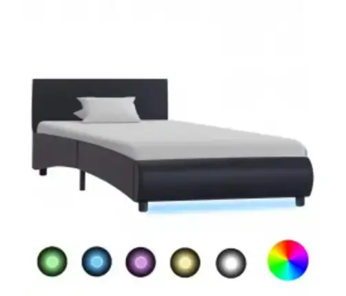 Gultas Ar Led, Melna, 100X200 Cm, Mākslīgā Āda  Vidaxl