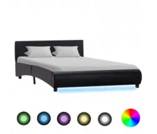 Gultas Rāmis Ar Led, Melna Mākslīgā Āda, 140X200 Cm  Vidaxl