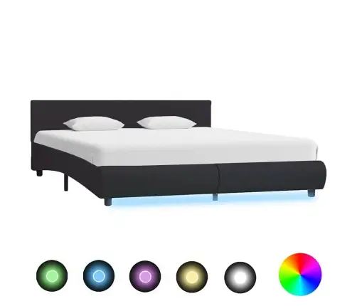 Lovos Rėmas Su Led, Juodos Spalvos, 160X200cm Dirbtinė Oda