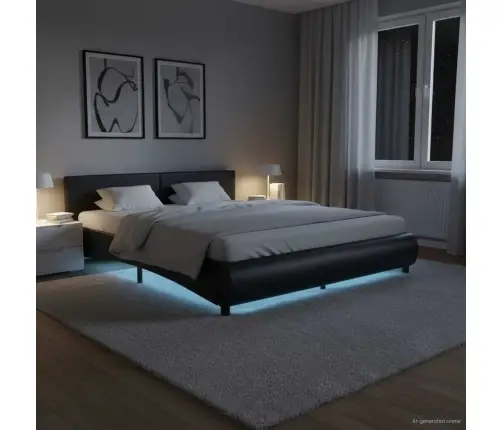 Gultas Rāmis Ar Led, Melna Mākslīgā Āda, 180X200 Cm  Vidaxl