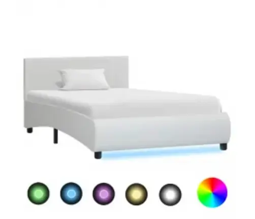 Gultas Rāmis Ar Led, Balta Mākslīgā Āda, 90X200 Cm  Vidaxl