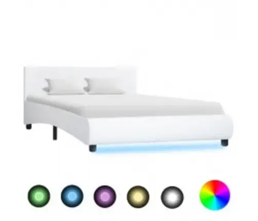 Gultas Rāmis Ar Led, Balta Mākslīgā Āda, 120X200 Cm  Vidaxl