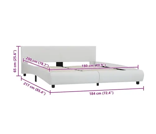 Gultas Rāmis Ar Led, Balta Mākslīgā Āda, 180X200 Cm  Vidaxl