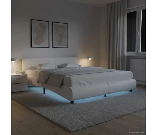 Gultas Rāmis Ar Led, Balta Mākslīgā Āda, 180X200 Cm  Vidaxl