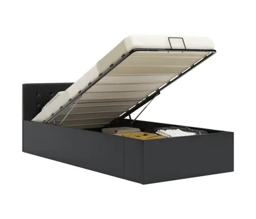 Gulta, Hidraulikas Mehānisms, Melna Mākslīgā Āda, 90X200 Cm Vidaxl