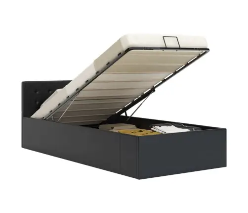 Hüdrauliline Hoiukastiga Voodiraam Must Kunstnahk 100 X 200 Cm