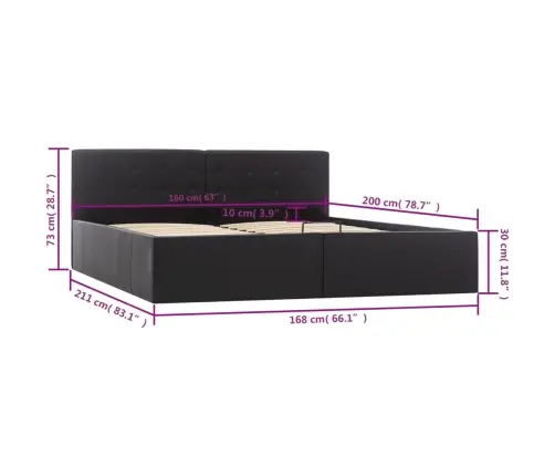 Lovos Rėmas Su Daiktadėže, Juodas, 160X200cm Dirbtinė Oda