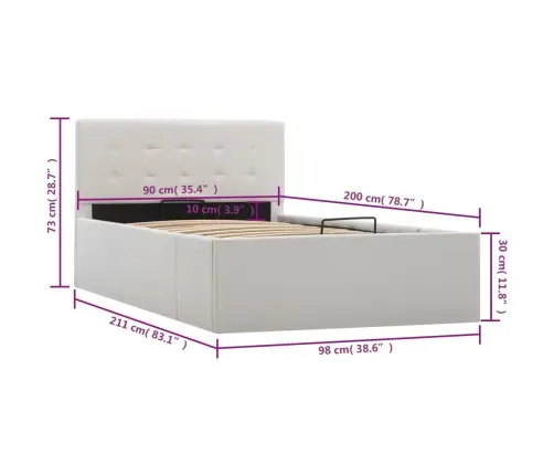 Gulta, Hidraulikas Mehānisms, Balta Mākslīgā Āda, 90X200 Cm Vidaxl