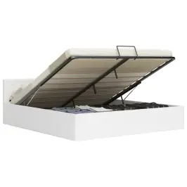 Gulta, Hidraulikas Mehānisms, Balta Mākslīgā Āda, 160X200 Cm Vidaxl