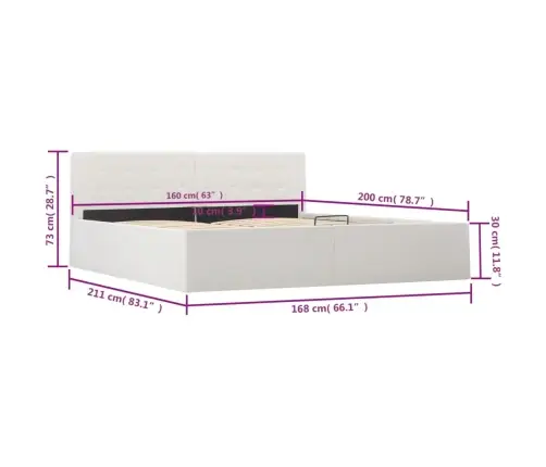 Lovos Rėmas Su Daiktadėže, Baltas, 160X200cm Dirbtinė Oda