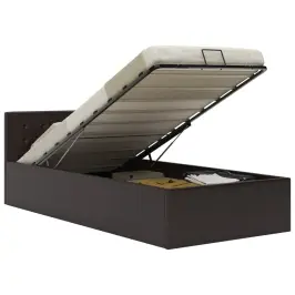 Gulta, Hidraulikas Mehānisms, Pelēka Mākslīgā Āda, 90X200 Cm Vidaxl Gulta, Hidraulikas Mehānisms, Pelēka Mākslīgā Āda, 90X200 Cm Vidaxl