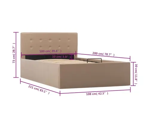 Gulta, Hidraulikas Mehānisms, Kapučīno Mākslīgā Āda, 100X200 Cm Vidaxl