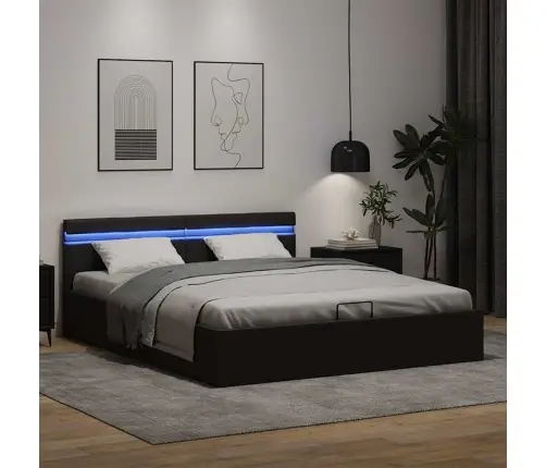 Hüdrauliline Hoiukastiga Voodiraam Led Must Kunstnahk 160X200Cm