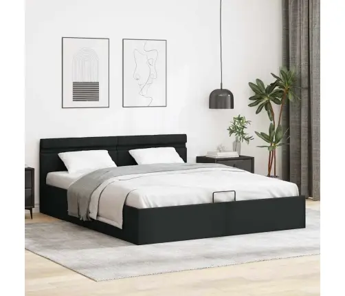 Gulta Ar Led Un Hidraulikas Mehānismu, Melna Mākslīgā Āda  Vidaxl