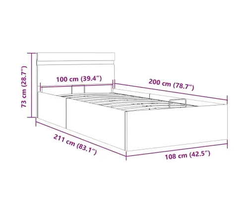 Hidrauliskais Gultas Rāmis Ar Led, Mākslīgā Āda, 100X200 Cm  Vidaxl