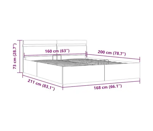 Lovos Rėmas Su Led/Daiktadėže, Rudas, 160X200cm Dirbtinė Oda