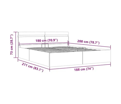 Hoiukastiga Voodiraam, Led, Cappuccino, Kunstnahk 180 X 200 Cm
