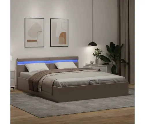 Hoiukastiga Voodiraam, Led, Cappuccino, Kunstnahk 180 X 200 Cm