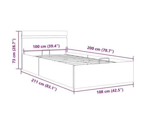 Lovos Rėmas Su Led Ir Daiktadėže, Pilkas, 100X200cm Audinys