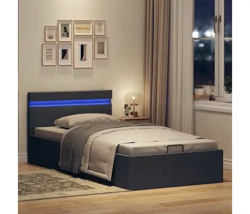 Lovos Rėmas Su Led Ir Daiktadėže, Pilkas, 100X200cm Audinys