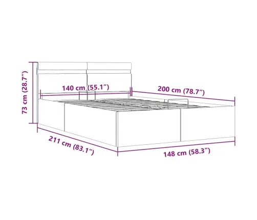 Hoiukastiga Voodiraam Led, Tumehall, Kangas, 140 X 200 Cm