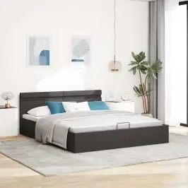 Lovos Rėmas Su Led Ir Daiktadėže, Pilkas, 180X200cm Audinys Lovos Rėmas Su Led Ir Daiktadėže, Pilkas, 180X200cm Audinys