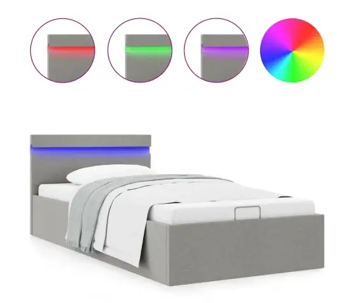 Hüdrauliline Hoiukastiga Voodiraam Led Helehall Kangas 90 X 200