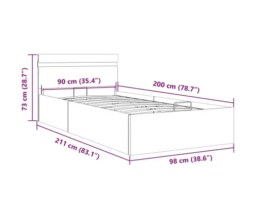 Hüdrauliline Hoiukastiga Voodiraam Led Helehall Kangas 90 X 200