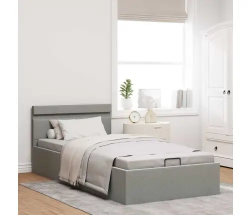 Hüdrauliline Hoiukastiga Voodiraam Led Helehall Kangas 90 X 200