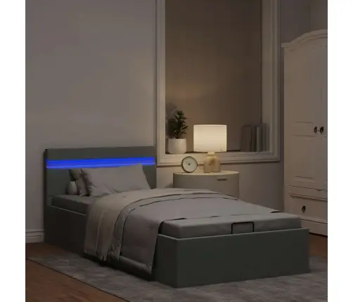 Hüdrauliline Hoiukastiga Voodiraam Led Helehall Kangas 90 X 200