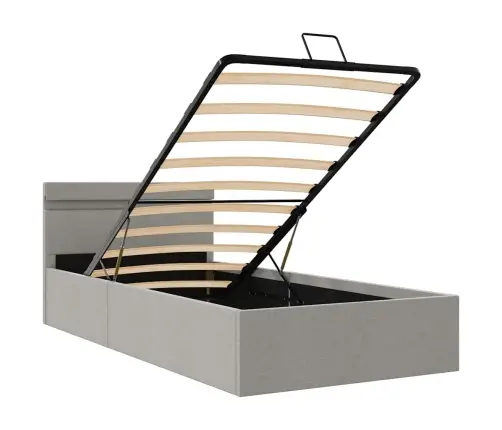 Hüdrauliline Hoiukastiga Voodiraam Led Helehall Kangas 90 X 200