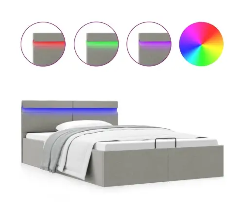 Lovos Rėmas Su Led Ir Daiktadėže, Pilkas, 140X200cm Audinys
