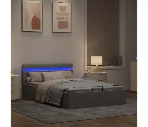 Lovos Rėmas Su Led Ir Daiktadėže, Pilkas, 140X200cm Audinys