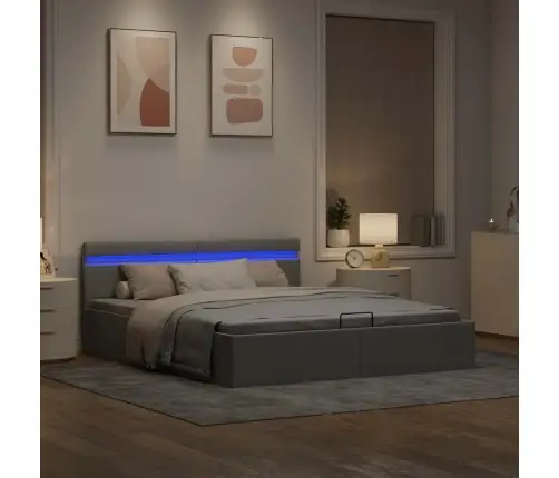 Lovos Rėmas Su Led Ir Daiktadėže, Pilkas, 180X200cm Audinys