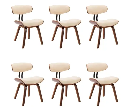 Valgomojo Kėdės, 6Vnt., Krem. Sp., Išlenkta Med. Ir Dirbt. Oda