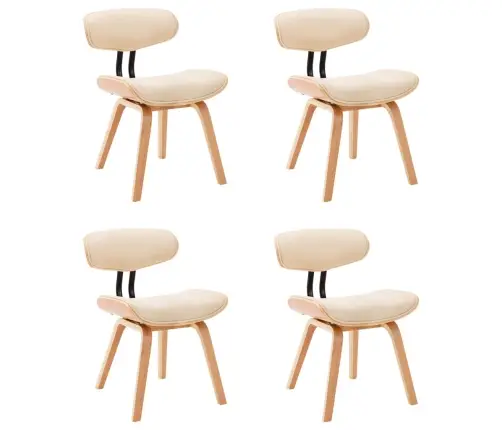 Valgomojo Kėdės, 4Vnt., Krem. Sp., Išlenkta Med. Ir Dirbt. Oda