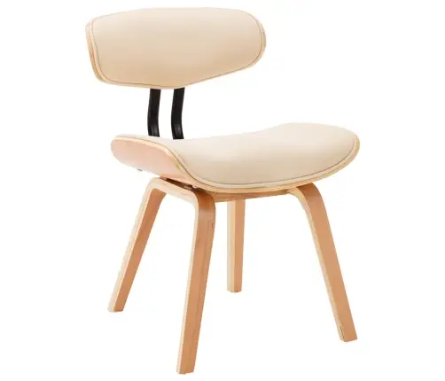 Valgomojo Kėdės, 4Vnt., Krem. Sp., Išlenkta Med. Ir Dirbt. Oda