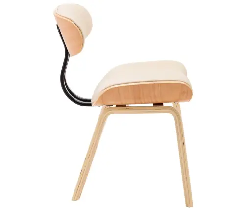 Valgomojo Kėdės, 4Vnt., Krem. Sp., Išlenkta Med. Ir Dirbt. Oda