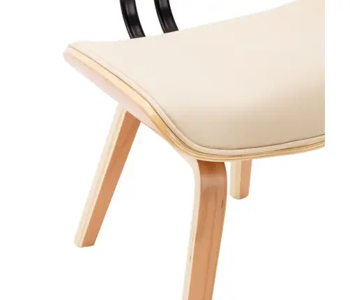 Valgomojo Kėdės, 4Vnt., Krem. Sp., Išlenkta Med. Ir Dirbt. Oda