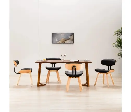 Söögitoolid 4 Tk, Must, Painutatud Puit Ja Kunstnahk