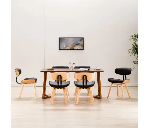 Söögitoolid 6 Tk, Must Painutatud Puit Ja Kunstnahk