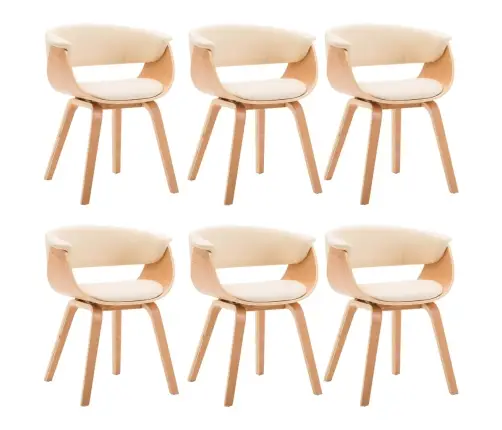 Virtuves Krēsli, 6Gab., Liekts Koks Un Mākslīgā Āda, Krēmkrāsas Vidaxl