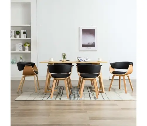 Virtuves Krēsli, 6 Gab., Melni, Liekts Koks Un Mākslīgā Āda Vidaxl